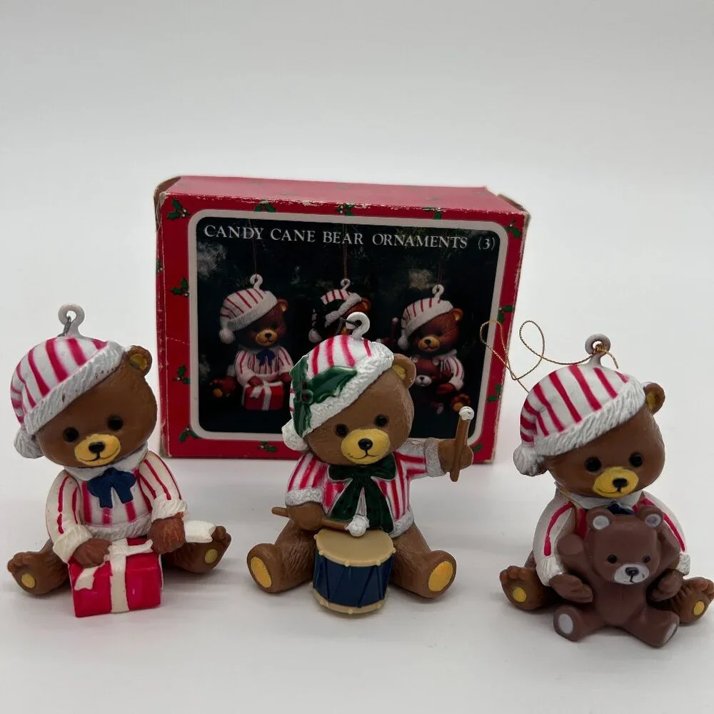 Christmas‎ Around the World Candy Cane Bear ornaments set of 3 IN BOX